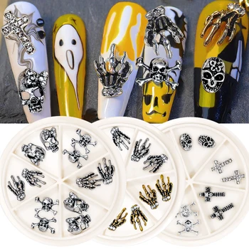 12 Tk/Kast Gooti Punk Stiilis Sulam, Nail Art Võlusid 3D Skelett Spider Disain Halloween Küüned Kaunistamiseks Maniküür Tarvikud