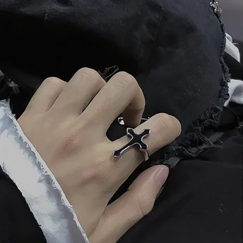 1TK Vintage Must Suur Rist Avatud Ring Naiste Poole Ehted Hallowmas Mehed Trendikas Gooti Metal Sõrme Sõrmus Anillo