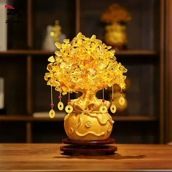 1tk Väike Feng Shui Kollane Õnnelik Rikkuse Puud 14cm Sidruni Quartz Crystal Yuanbao Raha Fortune Puu Rikkuse, Õnne Kaunistused