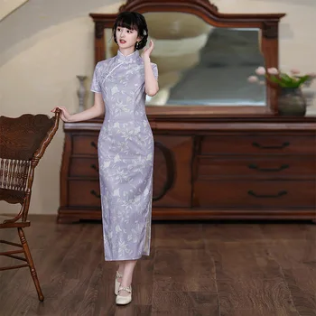 2023 Naiste Vintage Pikk Kleit Hiina Riiklik Cheongsam Lilleline Puuvillane Linane Naiste Pulm õhtukleidid Qipao S Kuni 3XL