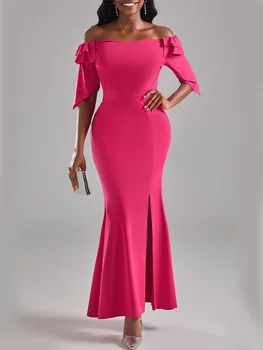 2023 Suvel Kleidid WomenSolid Maha Õla Lühikesed Varrukad Split Plisseeritud Kleit Vestidos Mujer Vabaaja Elegantne Maxi Kleit Naine