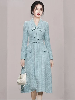 2023 Sügis-Talv Prantsuse Tweed Kleidid Naistele Luksus Brändi Mood Midi Kleidid Vestidos Õhtu Poole Kleit Ropa De Mujer