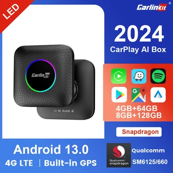 2024 CarlinKit CarPlay AI Kasti LED Android 13 Qualcomm SM6225 660 8-Südamikud MINI Wireless Carplay Android Auto TV Box YouTube'