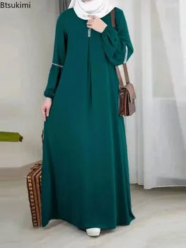 2024 Naiste O-kaeluse Islami seal kaftan Rüü Kleit Juhuslik peep varba kingad Sundress Moslemi Kleit Abayas Naiste Pikad Varrukad Pool Pikk Kleit