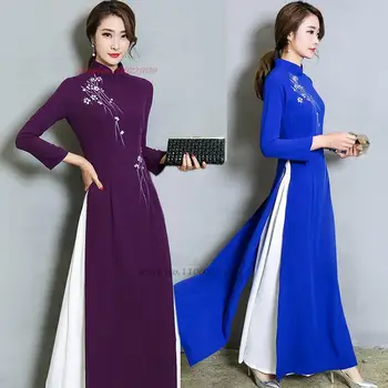 2024 ao dai vietnam traditsiooniline pidulik kleit flower print cheongsam oriental paranenud qipao elegantne pool õhtukleit vestido