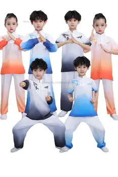 2024 hiina traditsioonilise wushu riided lastele gradient värvi kungfu taiji kostüümid võitluskunstide staadiumis täitmiseks ühtne