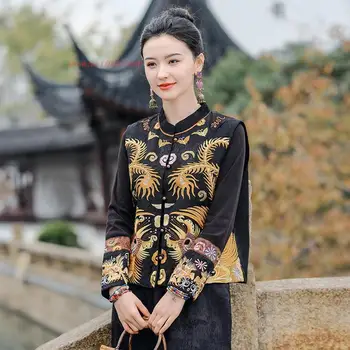 2024 naine vintage hanfu tops hiina etnilise vest riigi lille tikandid oriental varrukateta jope etnilise tang ülikonna vest