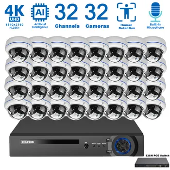 32CH CCTV Kaamera Süsteemi Siseruumides Väljas Metall-4K POE IP Kuppelkaamera Turvalisuse Kaamera Komplekt Audio-8MP XMEYE NVR videovalve Komplekt 16CH