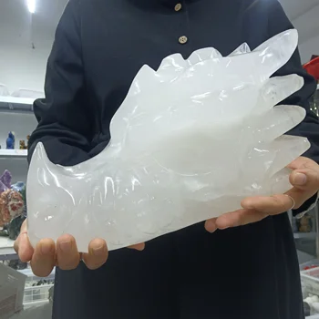 5-30cm Maagiline Loodus Valge Kvarts Dragon Kolju,Valge Selge Kristall Käsitsi Nikerdatud Lohe Pea,Mineraal-Reiki Tervendav Rikkuse Kalliskivid