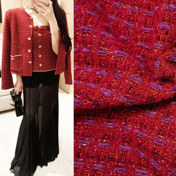 50x145cm Fashion Punane Värv Lõng Värvitud Põimitud Tweed Kangast Naiste Sügis Jakk Kleit Sobib Mantel Käekott DIY Lapi Õmblemine