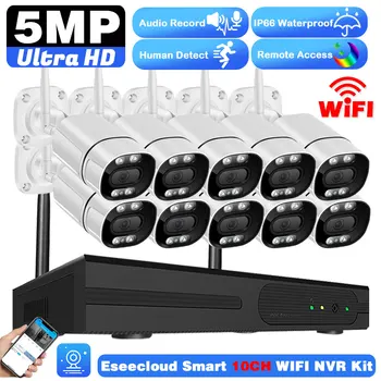 5MP Wireless WiFi, Kaamera 2-Way Audio-Full-Color System Väljas Audio-Video Recorder CCTV Kaamerad 10CH NVR videovalve Komplekt