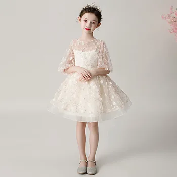 Ametliku Kleit Lill Kid Pulm Tüdruk 2023 Uus Šampanja Pits Silma Printsess Kleit Lapsed Vastuvõtva Klaver Tulemuslikkuse Pall Kleit