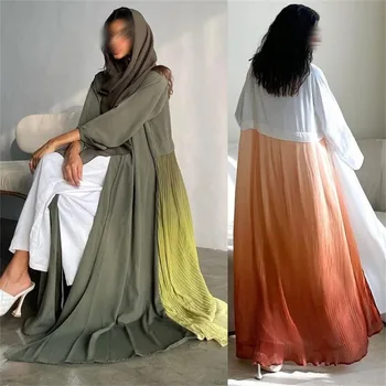 Araabia Avatud Kimono Abaya Sifonki Valtsimisega Kontrasti, Värvi Segast Vabaaja Saudi Naiste Riided Dubai Maroko Moslemi Rüü