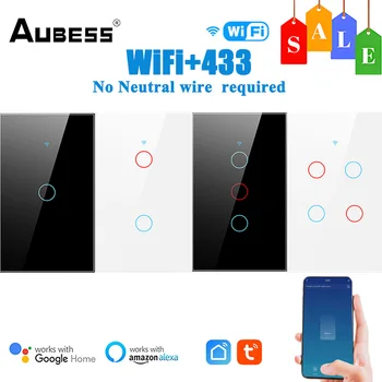 Aubess WiFi Smart Light Switch Traadita WiFi+RF433 Remote Seina Lüliti Ei ole Vaja Traat Smart Switch Töötab Alexa Google Kodu