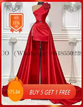 Beaded Krae Red Prom Kleit Kõrge Madal Asümmeetrilise Hi-lo Pool Kleit Custom Made Satiin Maskeraad Kleit Kohandatud
