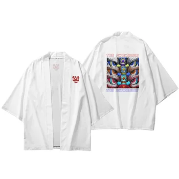 Cartoon Ärkamine Lõvi Trükitud Valge Jaapani Kimono Streetwear Harajuku Haori Meeste Ja Naiste Kampsun, Cosplay Särgid Yukata