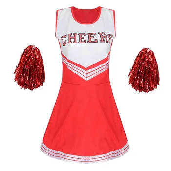 Cheerleader Staadiumis Täitmiseks Punane Kleit+Pompoms Cheerleading Kostüümid Täiskasvanute Keskkooli Tuju Ühtne Tüdruk Tantsu Show