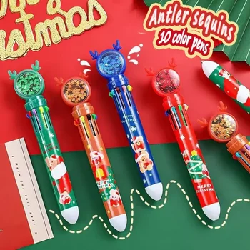 Cute Christmas Cartoon Ten-Värvi Pastapliiats Loominguline Multi-Värvi Vajutage Pliiatsi Õpilane Ainult Värvi Multifunktsionaalne Õli Pliiats