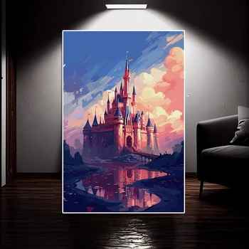 Disney Magic Kingdom Värviline Plakat Ja Prindi Cartoon Princess Castle Graffiti Lõuendile Maali Disneyland Seina Art Tuba Decor