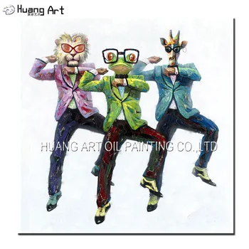 Gangnam style tantsu lõbus 3 inimest abstraktse looma peaga inimese keha kunstiteos õlimaal käsitsi maalitud teenetemärgi kodus