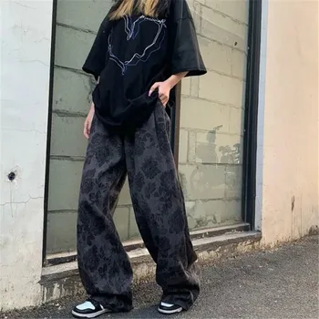 Harajuku Korea Fashion Kottis Kõrge Vöökoht Cargo Püksid, Punk Vintage Sirge Vabaaja Lai Jalg Püksid Street Y2k Stiilne Naiste Pikad Püksid