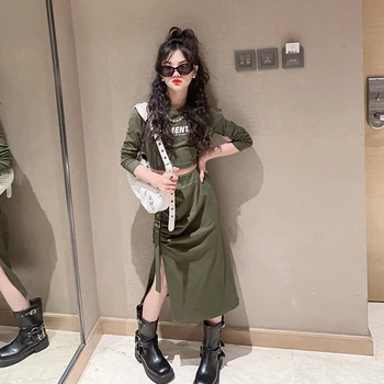 High Street Beebi Tüdrukute Seelik, Sobib Slim Fit Disain Täht Top Kõrge Vöökoht Lõhik Seelikud Varustus korea Fashion Laste Komplekt