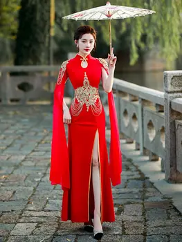 Hiina kleit naiste cheongsam ao dai vintage elegantne pulmapidu qipao must tikand cheongsam prantsuse stiilis Õhtu kleit