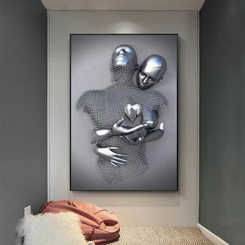 Home Decor Romantiline Metallist Armastavad Lõuend Pilte Joonis Seina Art Paarid Skulptuur Maalid Prindib Modulaarne Plakat Elutuba