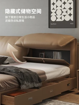 Itaalia minimalistlik elevant kõrva ehtne nahk voodi, Kaasaegne minimalistlik magamistoa voodi Ladustamine suure kasti voodi ladustamine