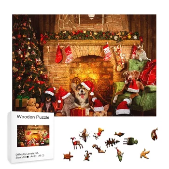 Jõulud Puidust Puzzle Ebakorrapärase Kujuga Jõulupuu, Sokid, Koerad, Jõulud Kingitused, Pere Poole Mängud, Mänguasjad Santa