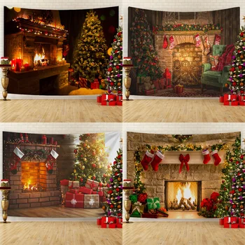 Jõulud tapestry Jõulud kamin seina kaunistamiseks taust riie sobib koju elutuba, magamistuba toas rippus riie