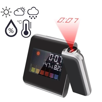 LED Digitaalne Projektsioon Äratuskell ilmajaamas Temperatuuri Termomeeter Niiskus Hygrometer Laua Ajal, Kalender LCD Kell