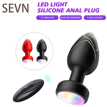 LED Värviline Valgus Butt Plug Naistele, Meestele, Anal Plug Vibraator Juhtmeta Kaugjuhtimispult Buttplug Eesnäärme Massager Täiskasvanud Sugu Mänguasjad