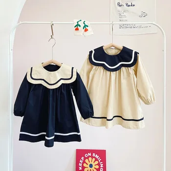 Lapsed Tüdrukud Dress 2023 Sügisel Uue korea Väikelapse Beebi Tüdrukud Armas Puuvillane Pika Varrukaga Kleidid College Stiilis 드레스