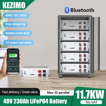 LiFePO4 48V Aku 230AH Bluetooth 51.2 V 11.7 KW liitiumaku 6000+ Tsüklit Koos RS485/CAN-Bus Solar Inverter maksudeta