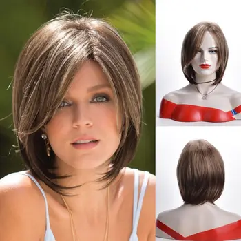 Lühike Bob Juuksed Mood Sünteetiline Sirge Parukas Naiste Pruun Soft & Terve juuksepikendusi & Parukad jaoks Cosplay Pool