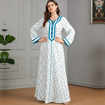 Moslemi Trükitud Pikk Kleit Naiste Bohemian Õie Maxi Sundress Türgi Dubai Abaya Eid Ramadan Hijab Vestido Rüü Femme