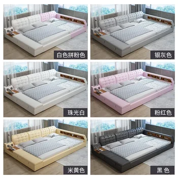 Multi-funktsionaalne tatami matti ema-lapse voodi, nahast voodi, lihtne ja kaasaegne magamistoa voodi
