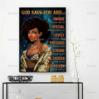 Must Kuninganna Jumal Ütleb, Et Sa Oled Vintage Plakat,Afro Kuninganna ,Afro Naiste Home Decor Pildid Seina Art Lõuend Ainulaadne Kingitus Ujuvad Raam