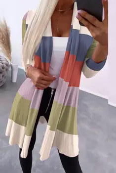 Naiste Jope 2023 Sügis Fashion Triibuline Colorblock Avatud Esi-Casual Pikad Varrukad iga Päev Õngejada Jope Mantel Naiste Mantel