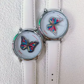 Naiste Quartz Watch Daamid Õpilane Liblikas Keerlevad Pöörlevad Disain Reloj Valge Nahast Käekell Keerake Kella Käekell