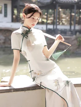 Naiste Suvine Cheongsam Valge Varrukateta Kleit Vintage Kostüümid Slim Uus Hiina Traditsioonilise Stiili Kleidid S Xxl Vestido Chino