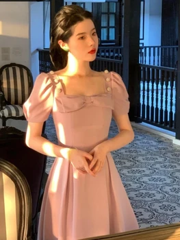 Naiste Vibu Kleit Roosa Magus Prantsuse Pool Suve Sinine Elegantne Vintage Kleit Korea Retro Haldjas Puhvis Varrukad Kleit Daamid 2023