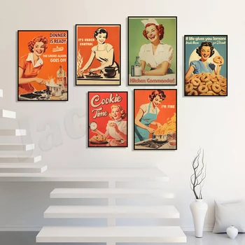 Naljakas köök plakat vintage 50s art print, toiduvalmistamis tsiteerida, trükkida, naljakas õnnelik koduperenaine, plakat, köök tsiteerida, trükkida, peekon kunst