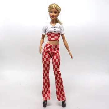 Punane Ruuduline 1/6 Nukk Varustus Komplekt Barbie Riided Barbie Riided Crop Top, Särk, Püksid Püksid 11.5