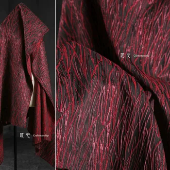 Punane ja Must Räpane Lõng Silver Silk Tekstuur Jacquard Riie Loominguline Tekstuur Taastatud Siluett, Rõivaste Disainer Riie