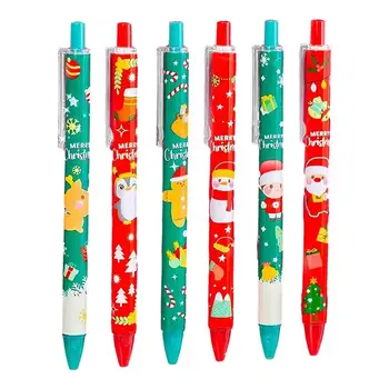 Push Tüüpi Geel Pliiatsid 6tk Multifunktsionaalne Cartoon Christmas Sm Pliiats 0,5 mm Must Journaling Kirjutamise Pliiatsid Kooli kontoritarbed