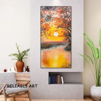 Päikeseloojangukollane Puu Mere Maastiku Plakat ja Trükib Kaasaegne Lõuend Seina Maali Kunst Pildid elutuba Home Decor raamita