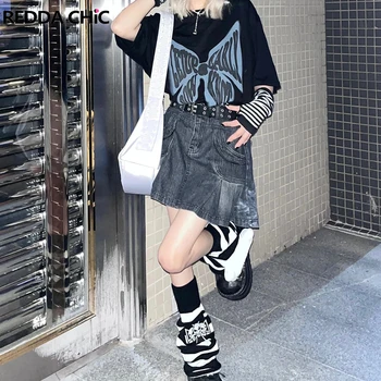 REDDACHiC Pool Plisseeritud Naiste Denim Seelik Mini Lühikesed Teksapüksid Põhjad Acubi Mood Grayu Harajuku Must Hall Grunge Y2k Streetwear