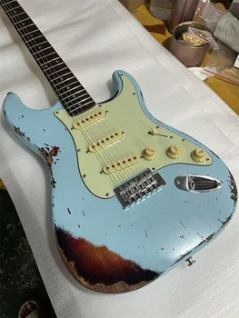 Raske Reliikvia ST Electric Guitar Lepp Keha Vaher Kaela Vanuses Riistvara sinine Värv Nitro Lakiga Lõpeta Saab Kohandada